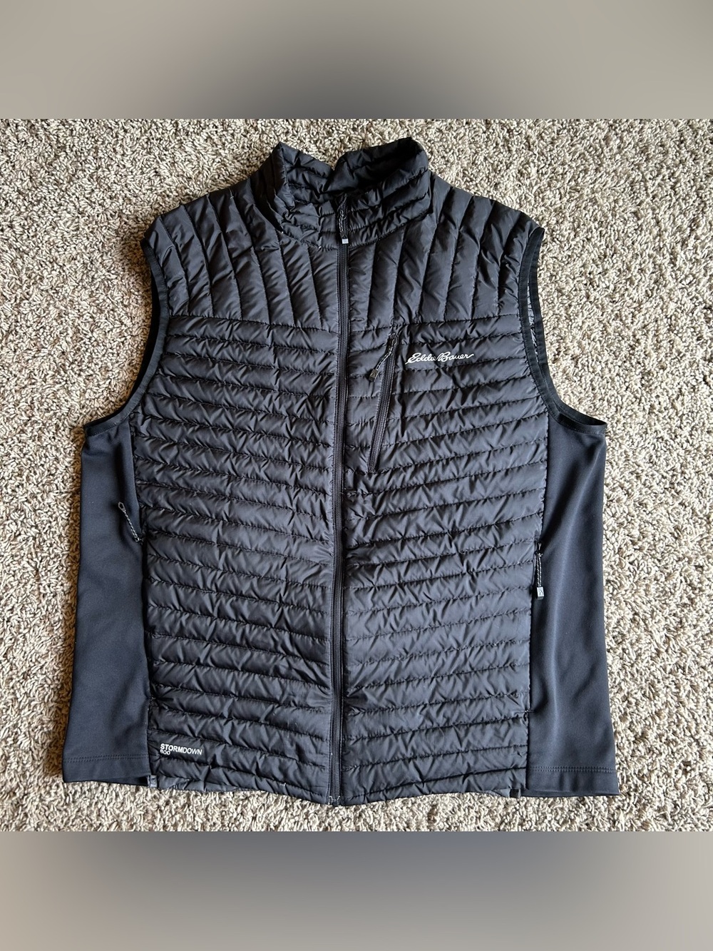 Eddie Bauer Puffer Vest Men Large Black Full Zip Microtherm Goose Storm Down 800
